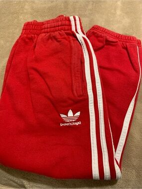 Balenciaga Red Sweatpants with White Side Stripes - Kids